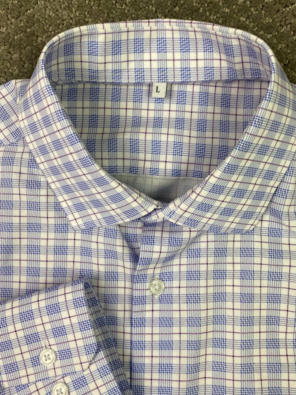 State & Liberty Shirt Mens Large Blue White Plaid Check Button Up Down Stretch